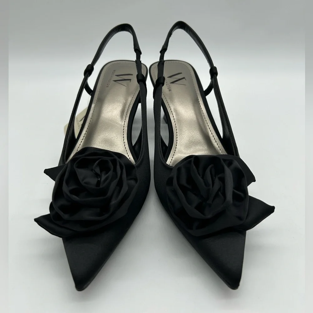 Worthington Rosie Black Slingback Heels with Rosette Size 7M Vegan New With Tag - Picture 6 of 9